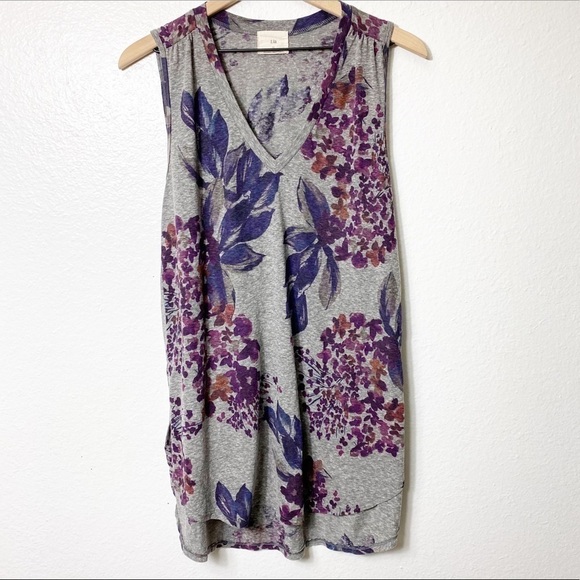 Anthropologie T.la Purple Flower Print L T… - Picture 1 of 4